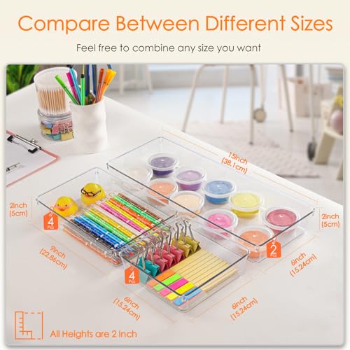Modern Criusia Drawer Organizer, 10 Pack Large Clear Plastic