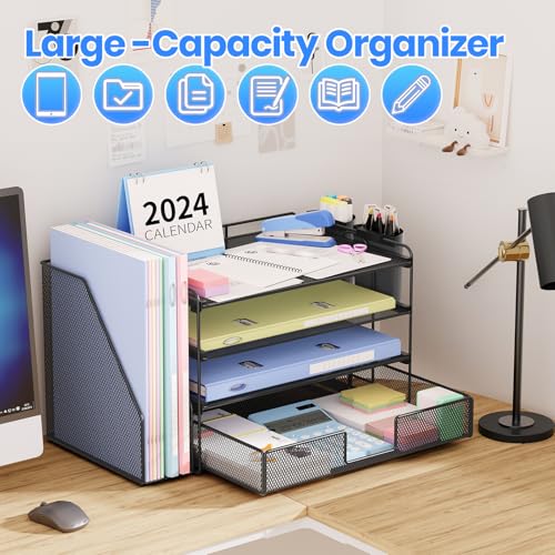 Classic OPNICE Desk Organizer, 4-Tier Desktop File Organizer with Drawer and Set