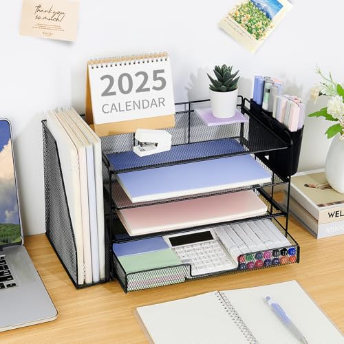 Classic OPNICE Desk Organizer, 4-Tier Desktop File Organizer with Drawer and Set