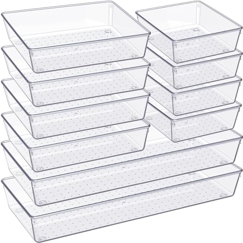 Modern Criusia Drawer Organizer, 10 Pack Large Clear Plastic